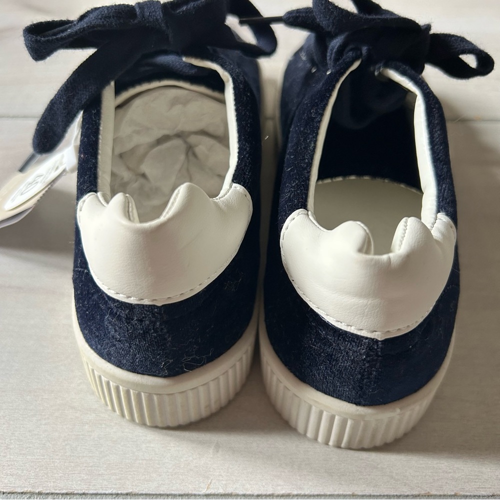 NWT Zara Velour Navy Tie Sneakers - Picture 2 of 9